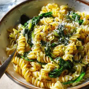 Lemony Spinach and Leek Fusilli Pasta