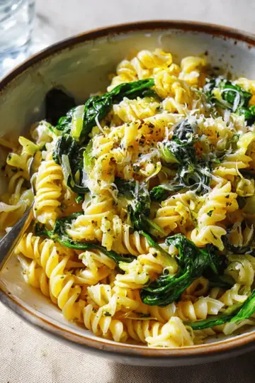 Lemony Spinach and Leek Fusilli Pasta