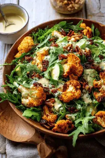 Roasted Cauliflower Salad with Creamy Honey Mustard Vinaigrette.