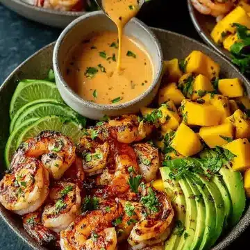 Shrimp and Avocado Bowls with Mango Salsa & Lime-chili Sauce