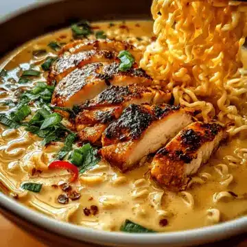 Fiery Chicken Ramen with Creamy Garlic Sauce