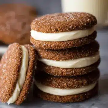 Ginger Molasses Sandwich Cookies with Eggnog Frosting
