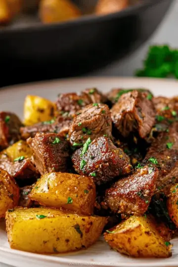 Butter Steak Bites with Garlic Herb Potatoes