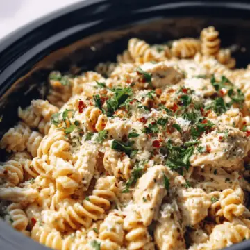 Crockpot Parmesan Garlic Chicken Pasta