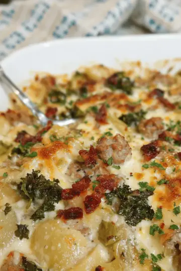 Zuppa Toscana Casserole | Creamy Sausage, Potato & Kale Bake