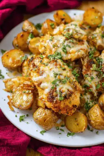 Garlic Parmesan chicken and potatoes