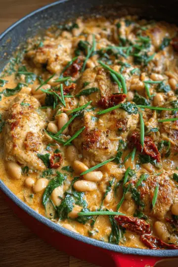 Creamy Tuscan Chicken + Butter Beans with Sundried Tomatoes