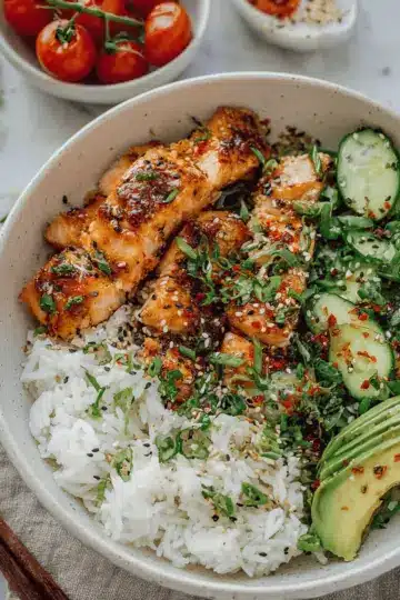 Spicy Salmon Bowls with Coconut Rice