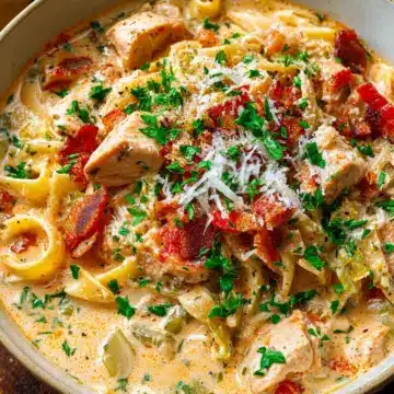 Creamy Parmesan Cajun Chicken Pasta Soup