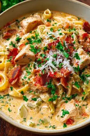 Creamy Parmesan Cajun Chicken Pasta Soup