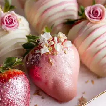 White Chocolate and Rose Covered Strawberries