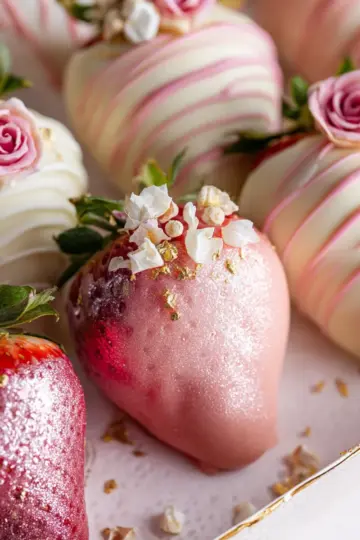 White Chocolate and Rose Covered Strawberries