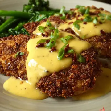 Pretzel-Crusted Chicken Breasts with a Cheesy-Mustard Sauce