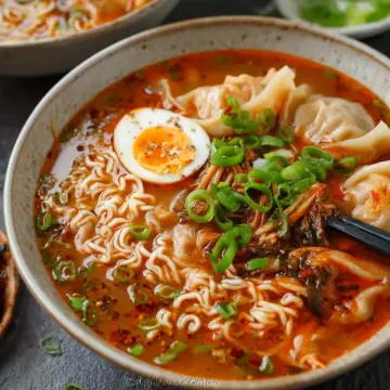 Kimchi and Dumpling Noodle Soup