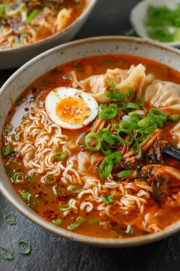 Kimchi and Dumpling Noodle Soup