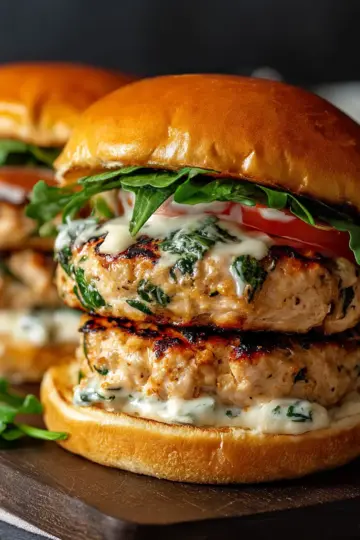 White Cheddar and Spinach Chicken Burgers