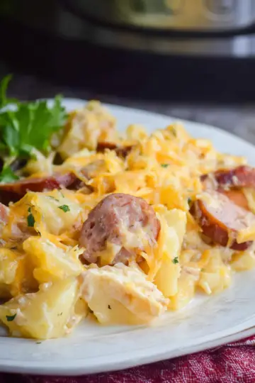 Slow Cooker Cheesy Potatoes and Smoked Sausage
