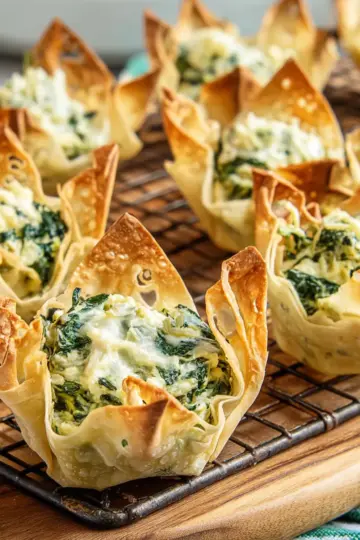 Easy Spinach Artichoke Wonton Cups
