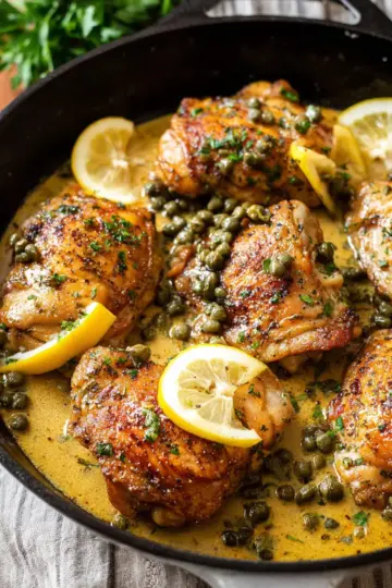 Creamy Lemon Garlic Chicken Thighs with Capers