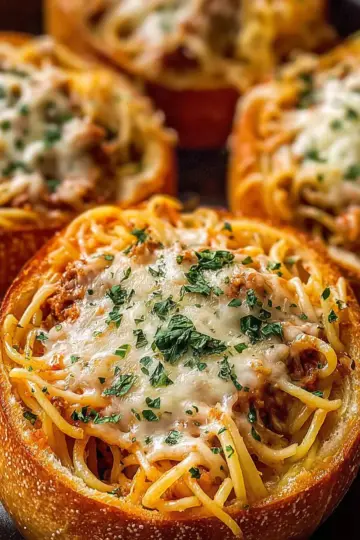 Spaghetti Garlic Bread Bowls