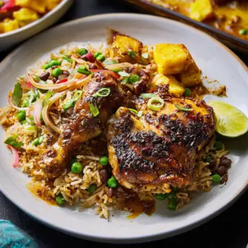 Caribbean chicken with rice and peas