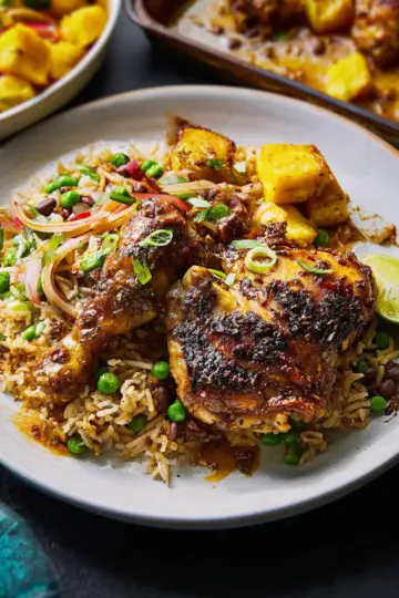 Caribbean chicken with rice and peas