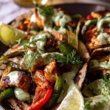 Skillet Chicken Fajitas with Creamy Jalapeño Verde Sauce.