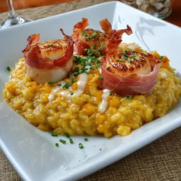 Butternut Squash Risotto with Prosciutto Wrapped Scallops