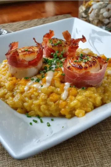 Butternut Squash Risotto with Prosciutto Wrapped Scallops