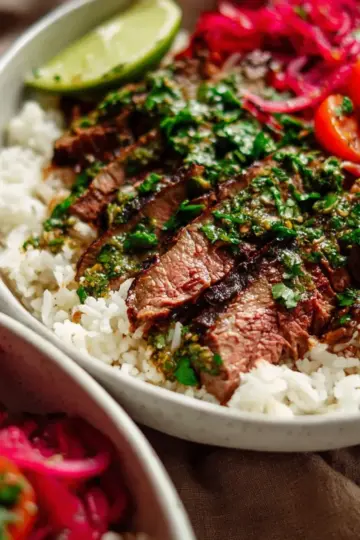 Skirt Steak Rice Bowls with Chimichurri Sauce