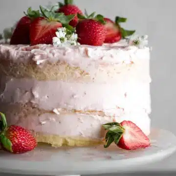 Vanilla Bean Cake with Strawberry Cream Cheese Frosting