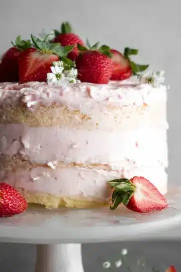 Vanilla Bean Cake with Strawberry Cream Cheese Frosting