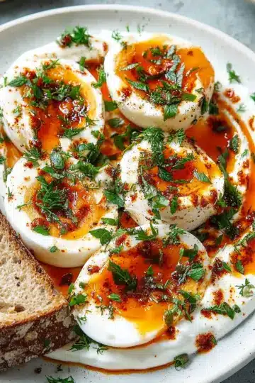 Jammy Eggs with Chili Butter and Garlic Yogurt