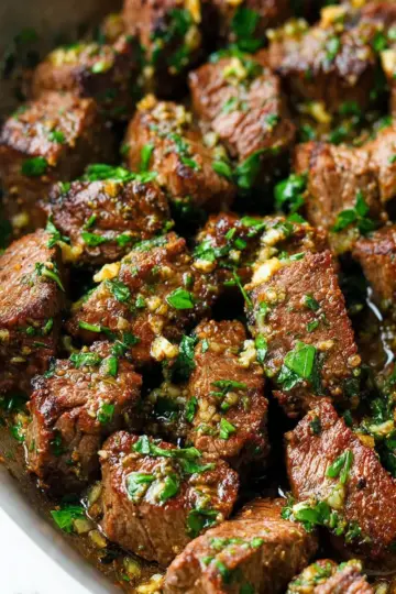 Stew Meat Steak Bites with Garlic, Herbs and Butter