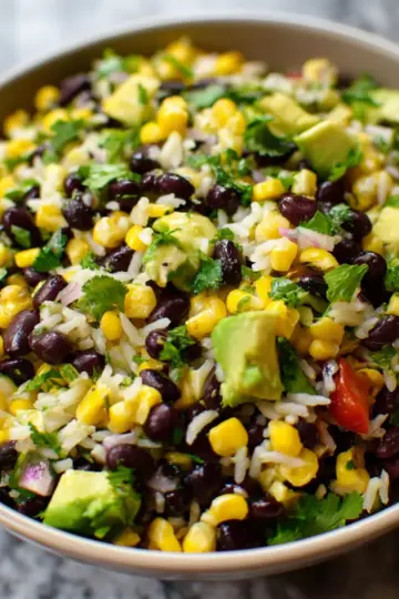 Black Bean Corn Avocado Salad with Rice