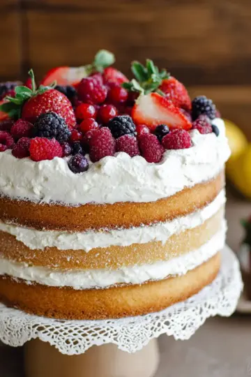 Berry Vanilla Naked Cake with Lemon Whipped Cream