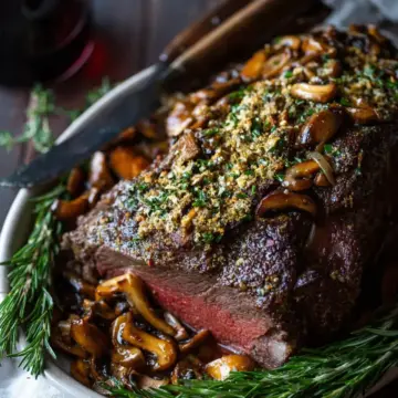 Rib Eye Beef Roast with Wild Mushrooms