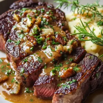 Homemade Ribeye with Roasted Garlic Pan Sauce