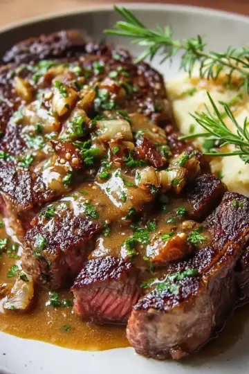 Homemade Ribeye with Roasted Garlic Pan Sauce