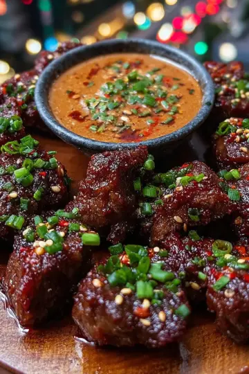 Spicy Korean Beef Bites with Gochujang Dipping Sauce