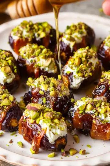 Honey Pistachio Ricotta Stuffed Dates