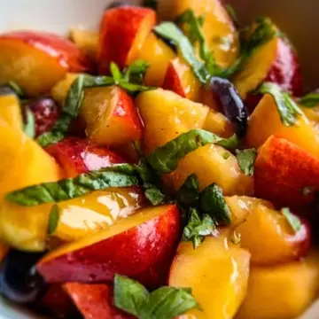 Honey Lime Basil Peach Fruit Salad