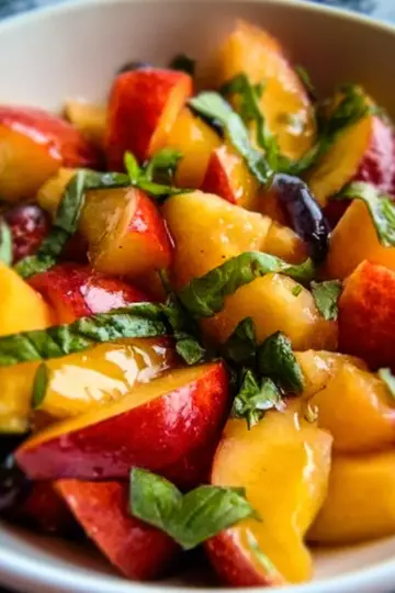 Honey Lime Basil Peach Fruit Salad