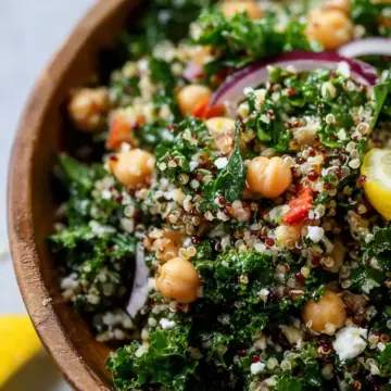 Kale Quinoa and Chickpea Salad with Lemon Vinaigrette