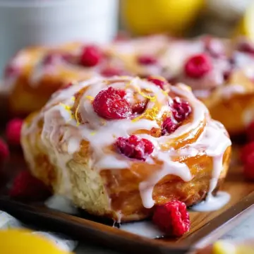 Overnight Raspberry Sweet Rolls with Lemon Cream Cheese Glaze