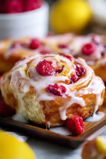 Overnight Raspberry Sweet Rolls with Lemon Cream Cheese Glaze