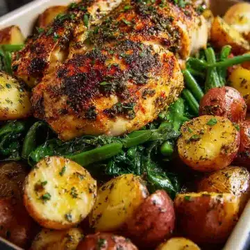 One-Pan Roasted Chicken with Potatoes and Greens