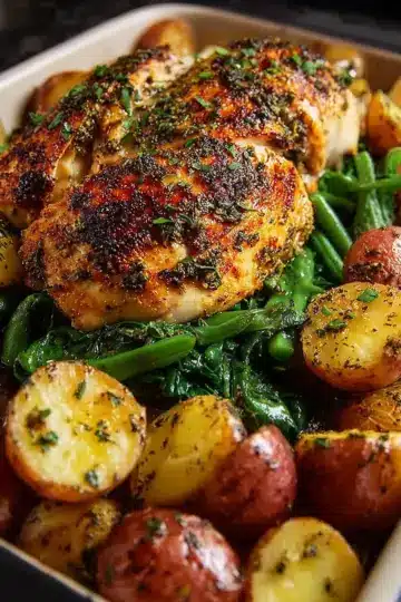 One-Pan Roasted Chicken with Potatoes and Greens