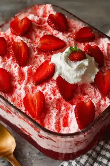 Strawberry Jello Cool Whip Dessert with Angel Food Cake