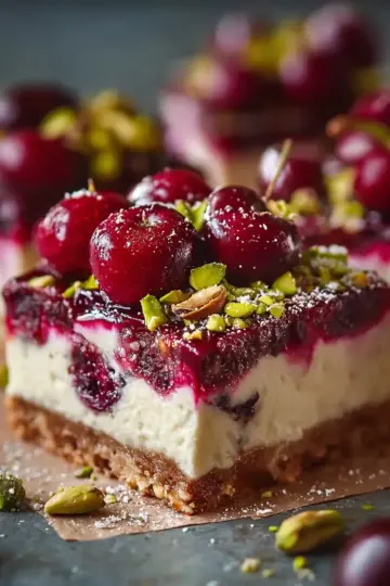 Cherry Pistachio Cheesecake Bars